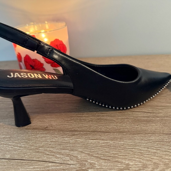 Jason Wu Black Pointed Slingback Heels with Silver Embellishments, NWT - Picture 3 of 8